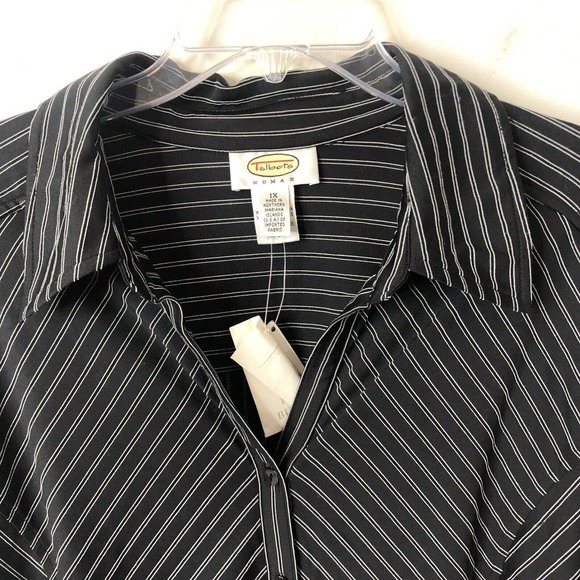 Talbots NWT Women's Black White Striped Button Up V-Neck Stretchy Blouse Size 1X - Picture 2 of 8